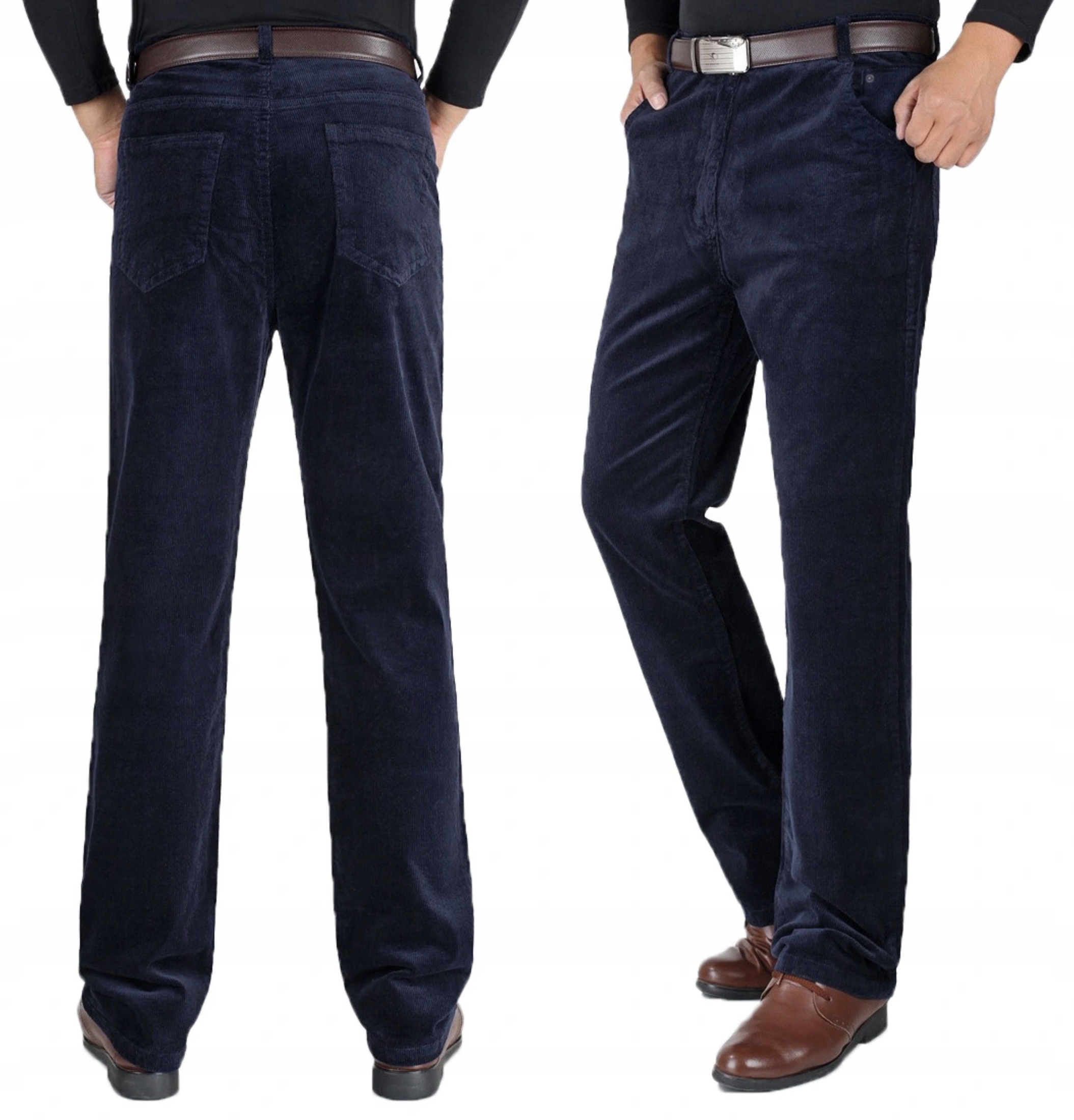 Teplé pánské manšestrové kalhoty pro vysoké postavy Taner 92 cm/36 námořnická modrá