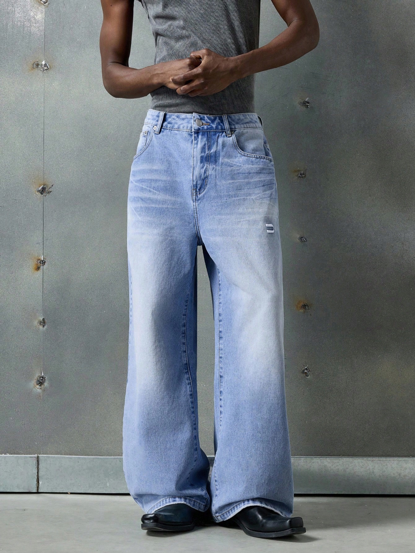 Pánské Džínové Kalhoty Modré S Širokými Nohavicemi Baggy Wide Leg XL