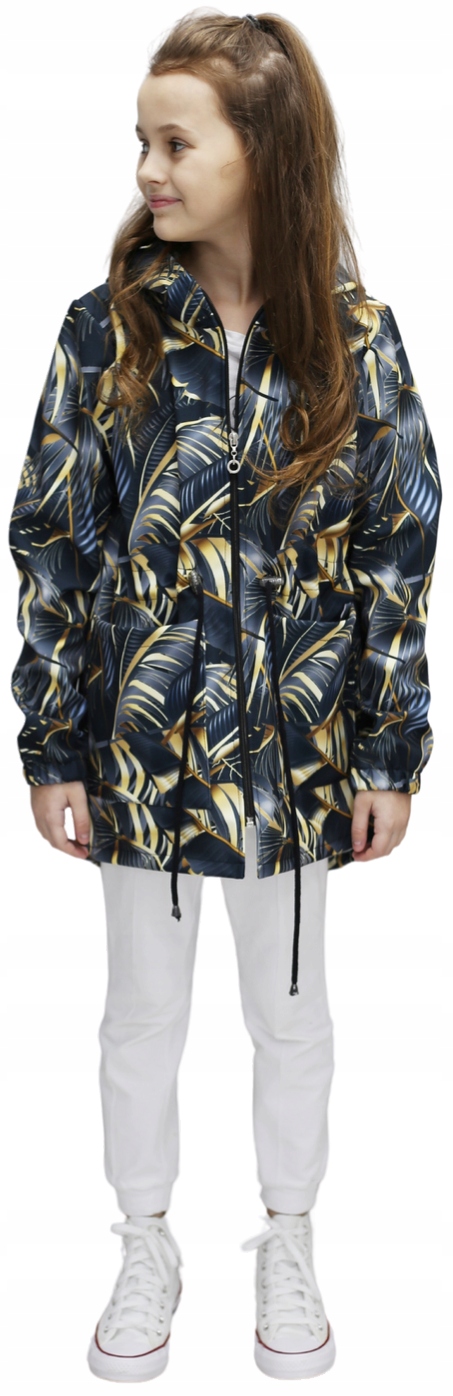 Kurtka softshell dziewczęca kaptur przeciwdeszczowa Złote Liście 128 134