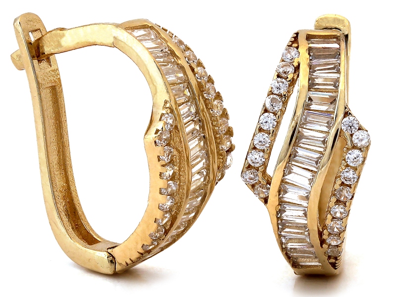 Elegantní náušnice zlaté 585 anglické bohatě zdobené zirkony 2.31 g