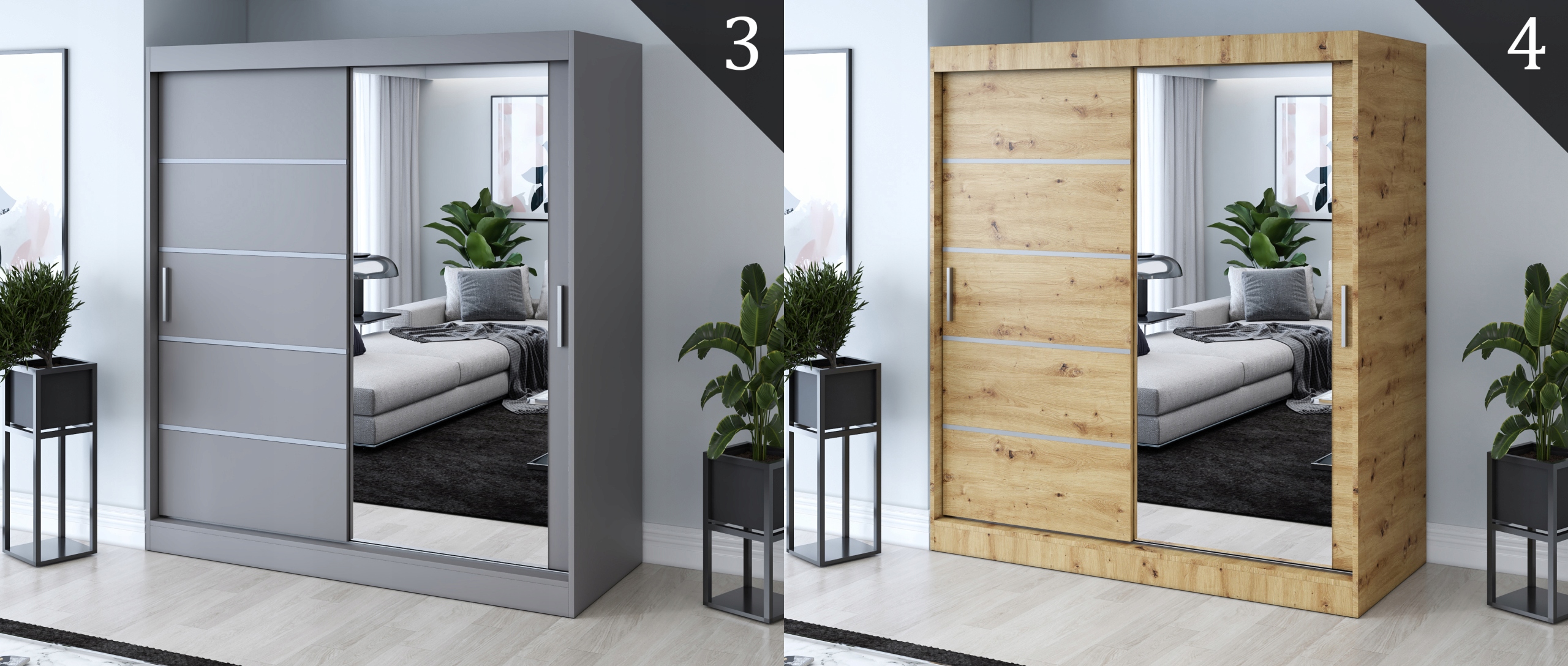 Szafa Przesuwna 180 cm Biała Listwy Lustro Marka inna