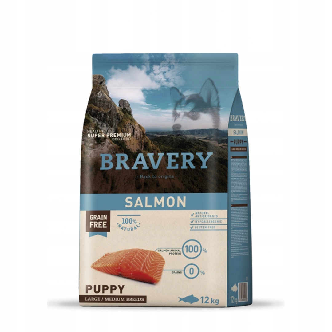 Bravery Dog 12 Kg Puppy Salmon Med/lar Łosoś Dla Szczeniąt