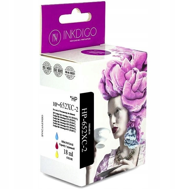 Inkoust Inkdigo (HP-652XC-2) barva 18 ml, náhrada Hp (652/F6V24AE)
