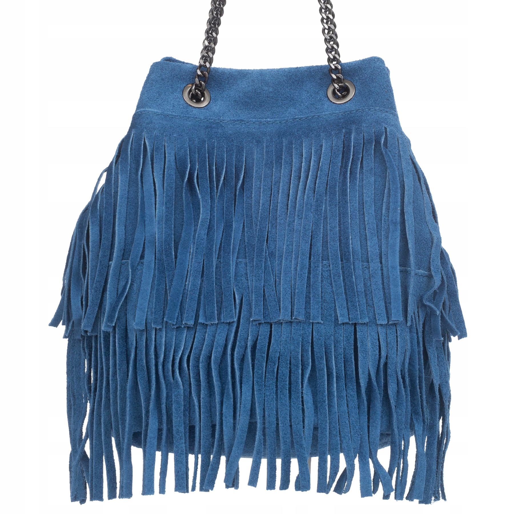 Vera Pelle torebka damska zamszowa listonoszka z frędzlami C.jeansowa