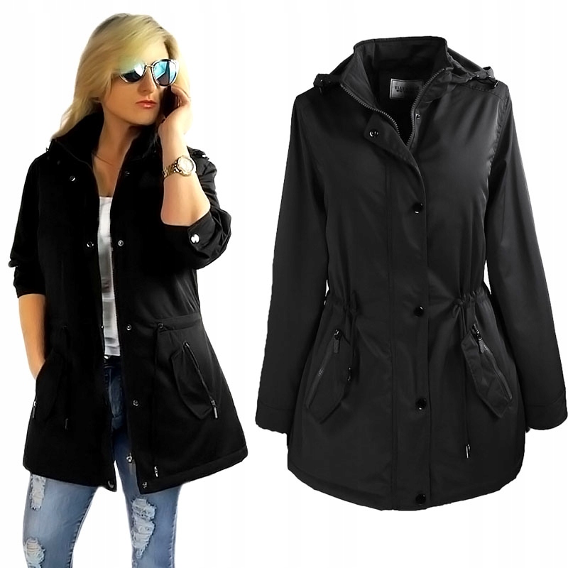 Módní Jarní Přechodová Delší Dámská Bunda Parka S Kapucí 2XL 44