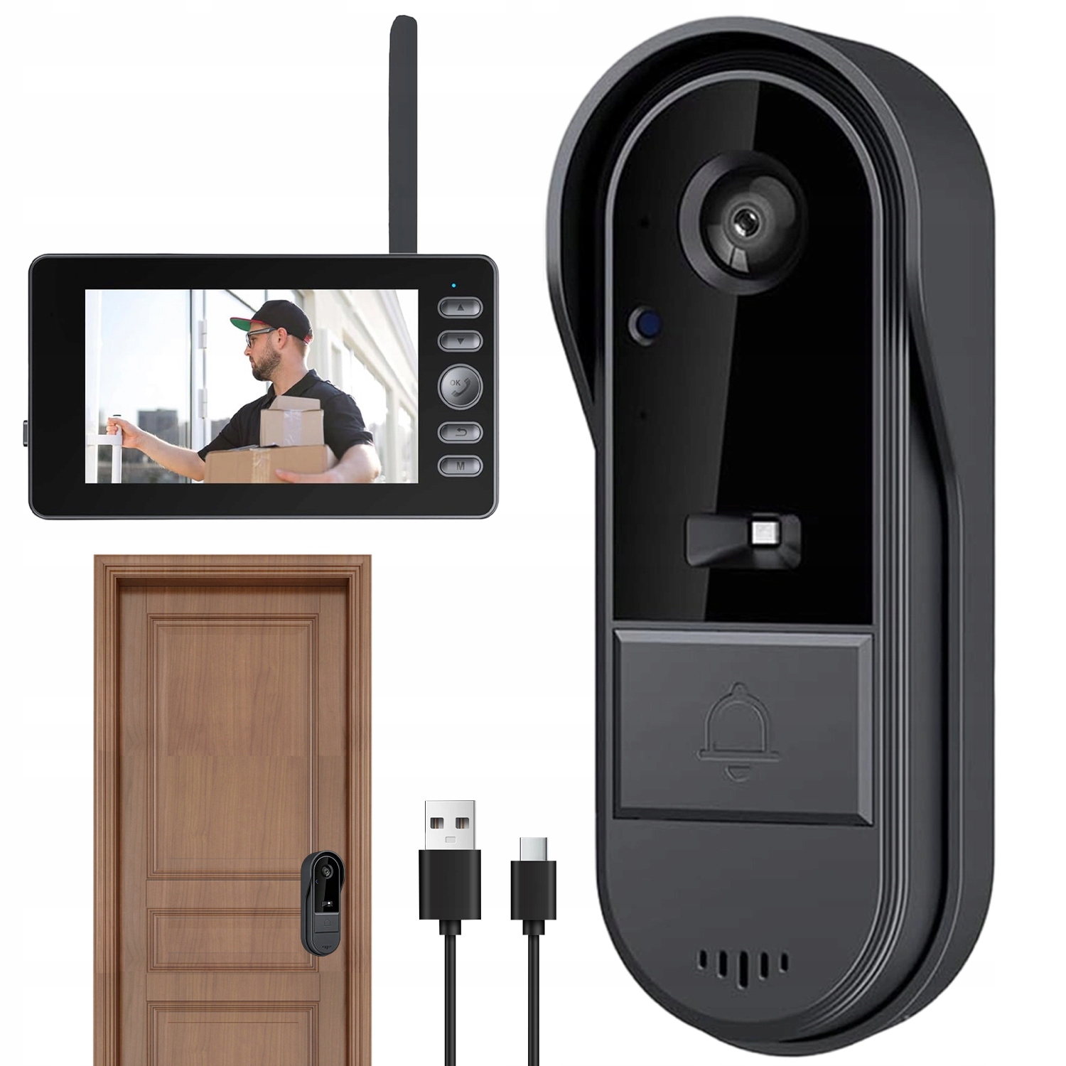 Bezprzewodowy Dzwonek Do Drzwi Wideo Zasięg 50M IP65 Szeroki Kąt 170°