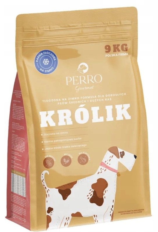Perro sucha karma dla psa Królik 9 kg tłoczona na zimno średnie duże rasy