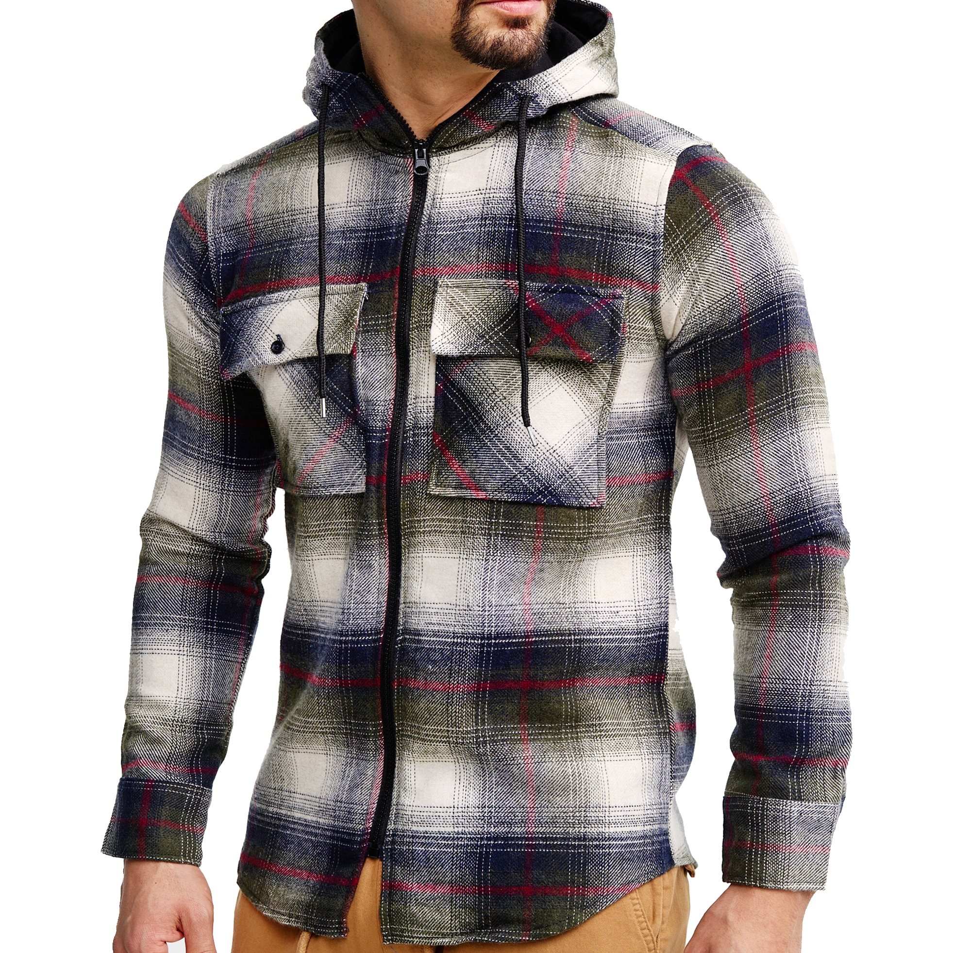 Košile s kapucí Flanelová mikina na zip Stojáček