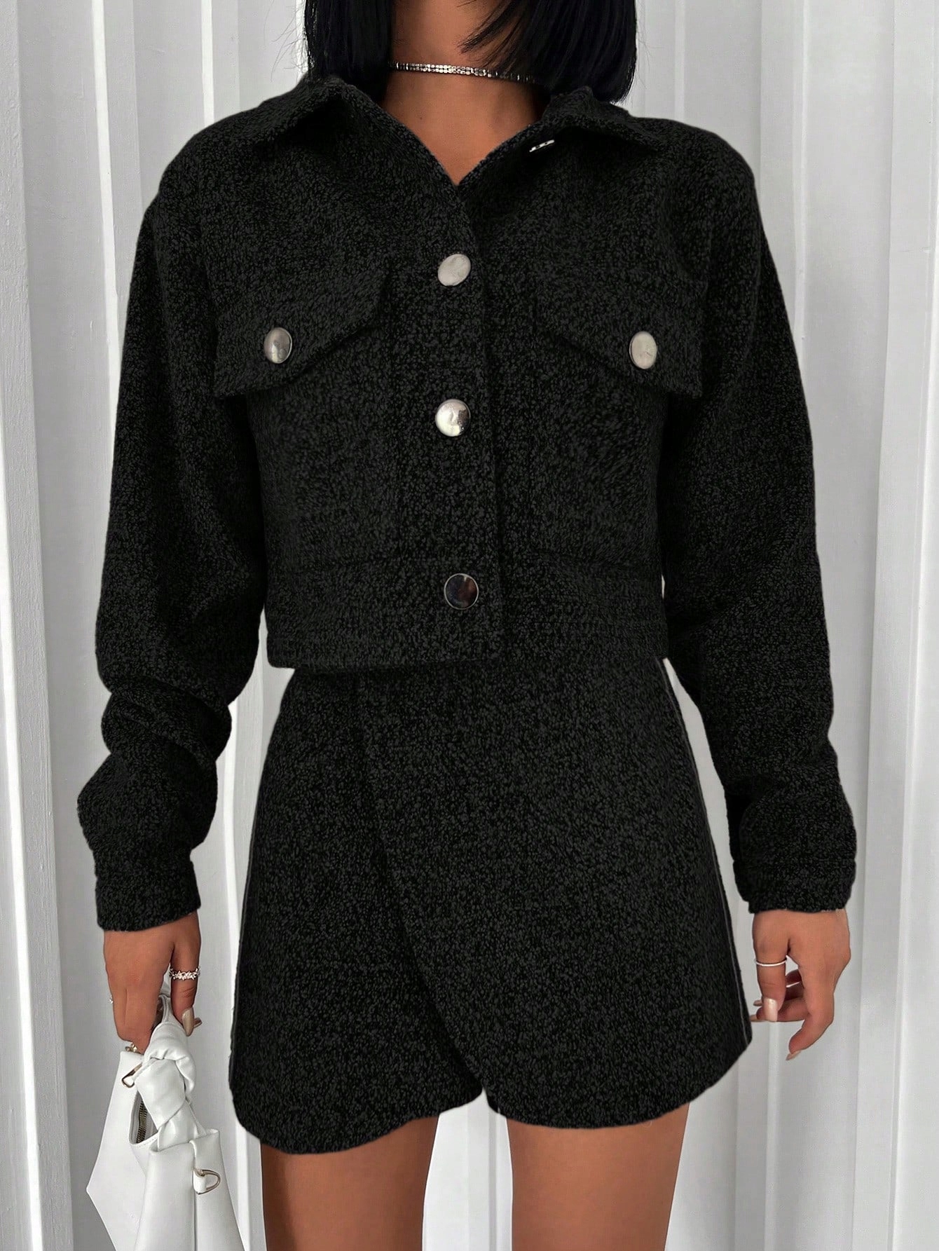 Komplet Bunda Shacket Kraťasy Černé Casual Shein XL 42