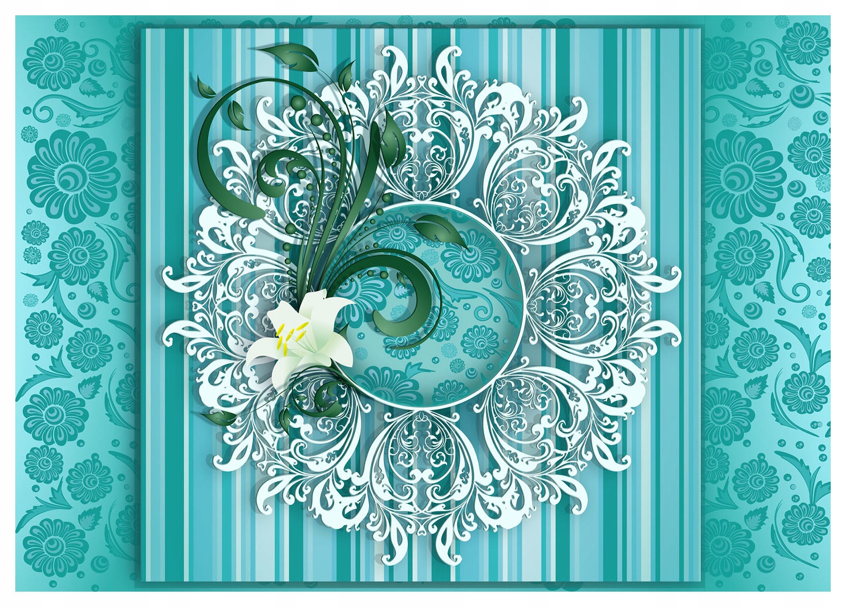 Fototapeta Ažurový tyrkys s lilií a zelení vinylová 254x184 lepidlo