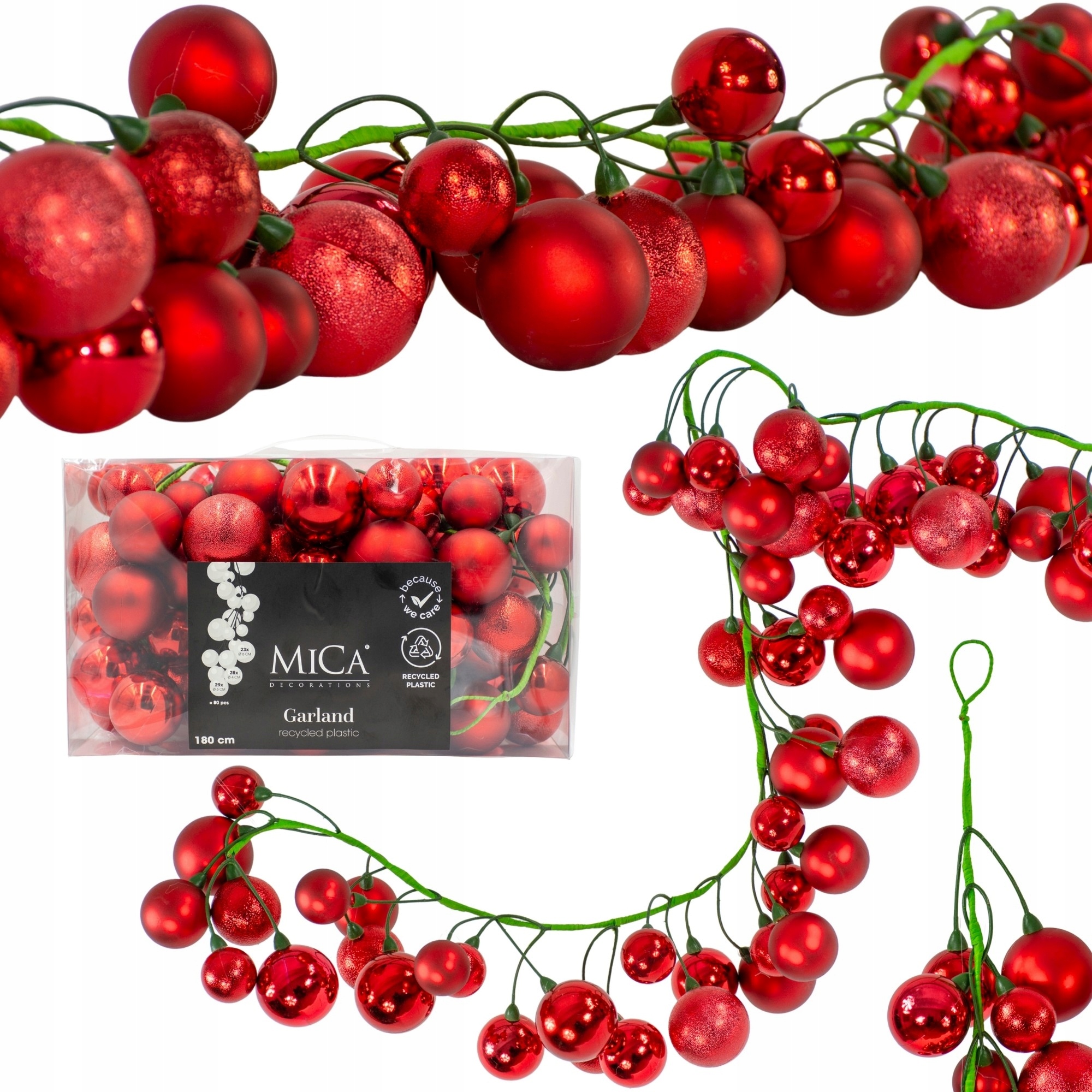 Větvička Girlanda 180 cm s Koulemi 80 ks Vánoční Dekorace Mica Decorations
