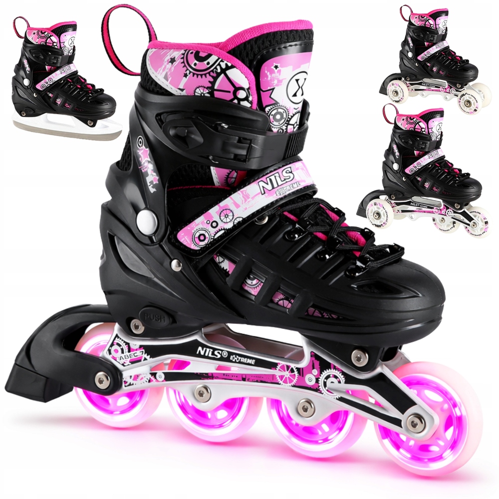 Nils 4w1 Łyżworolki Rolki Led Rekreacyjne Łyżwy Z Regulacją 31-34