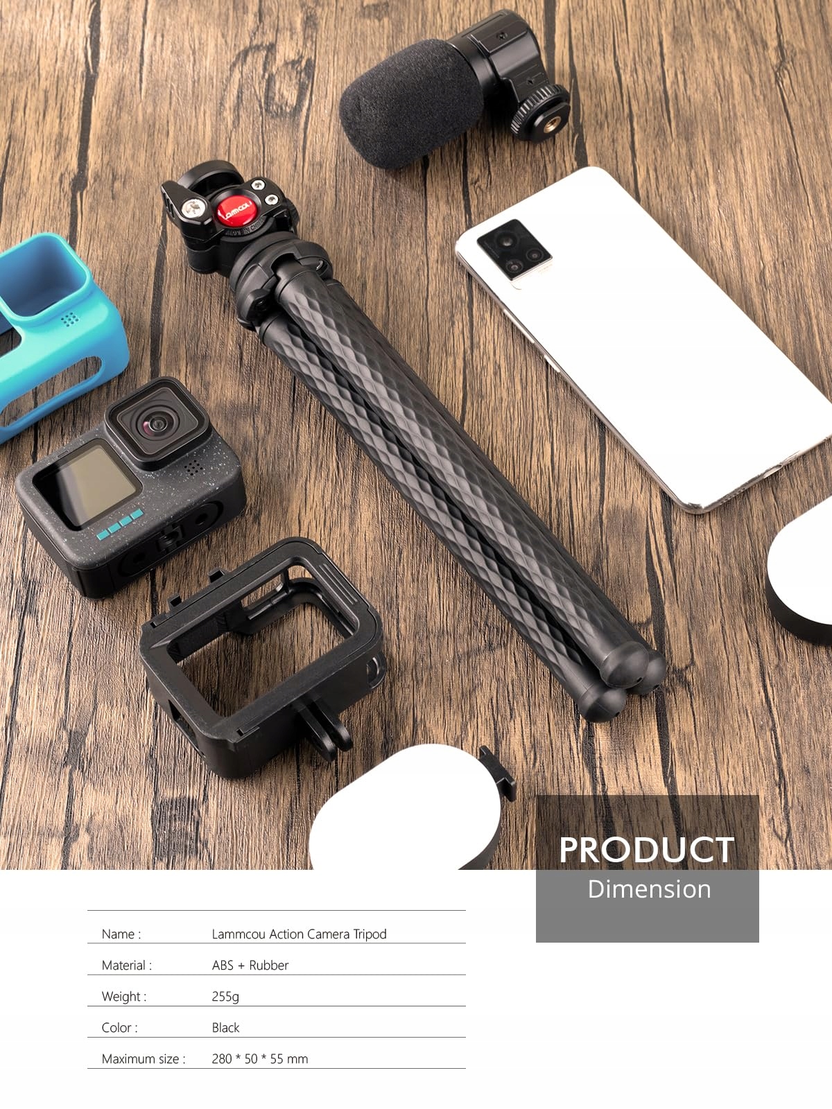 LAMMCOU Statyw Do GoPro Elastyczny Tripod Do Kamer Sportowych Vlogowania — miniatura 2