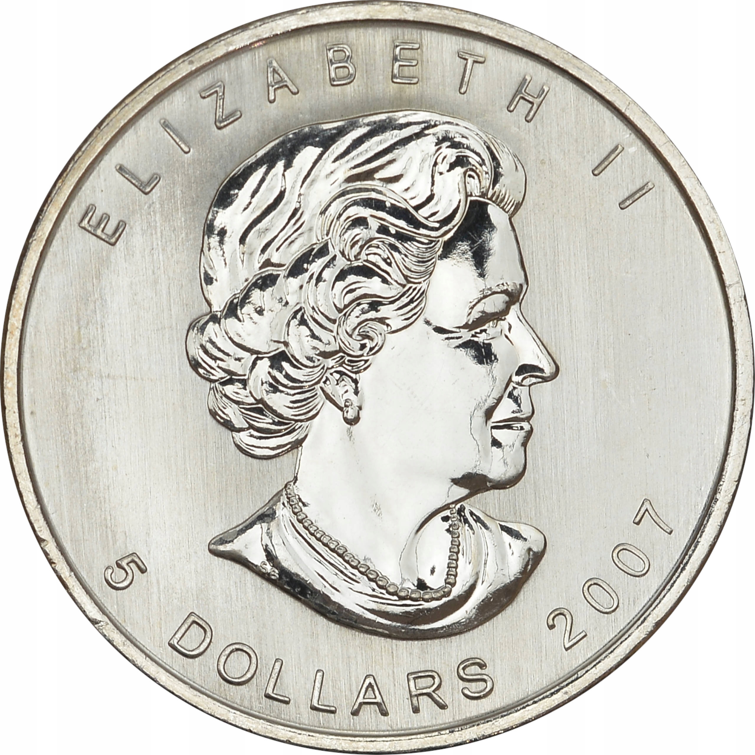 13.gy.CANADA, E.II, 5 DOLARÓW 2007 LIŚĆ KLONU