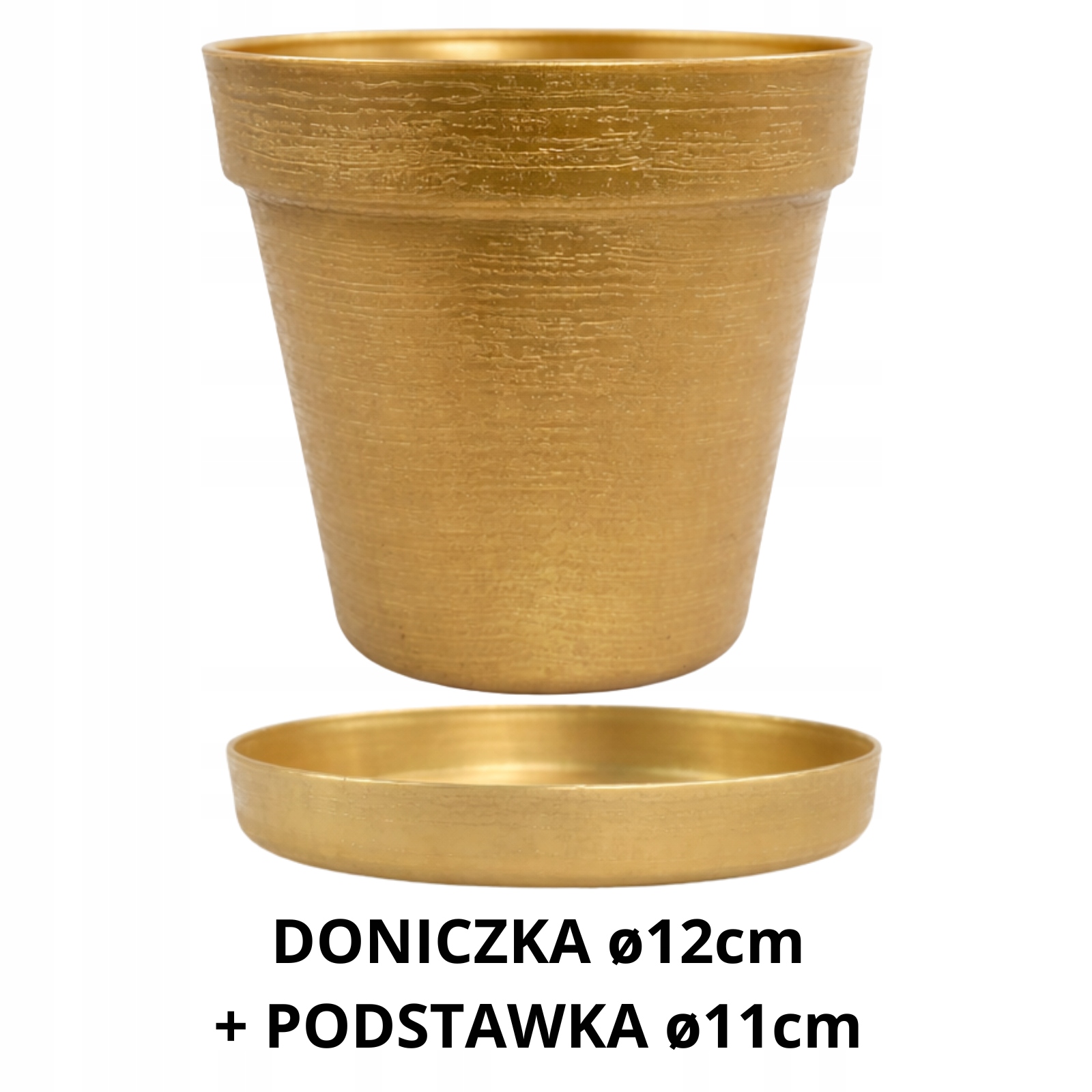 Doniczka LOFT 12 cm + Dopasowana Podstawka, Stylowy Zestaw EKO, ZŁOTY