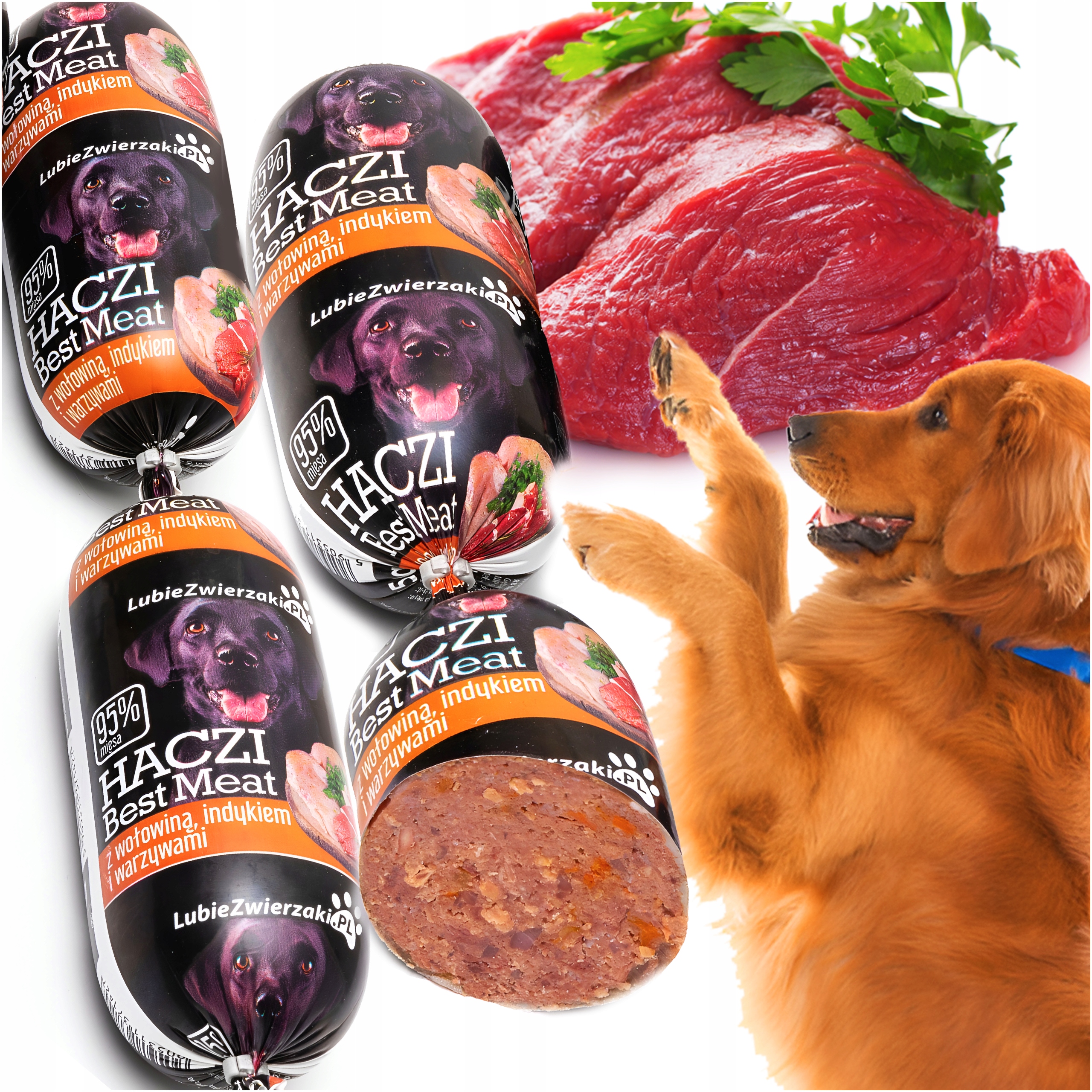 Levně Vlhké krmivo tyčinka pro psa Haczi 95% masa hovězí krůta zelenina 20x450g