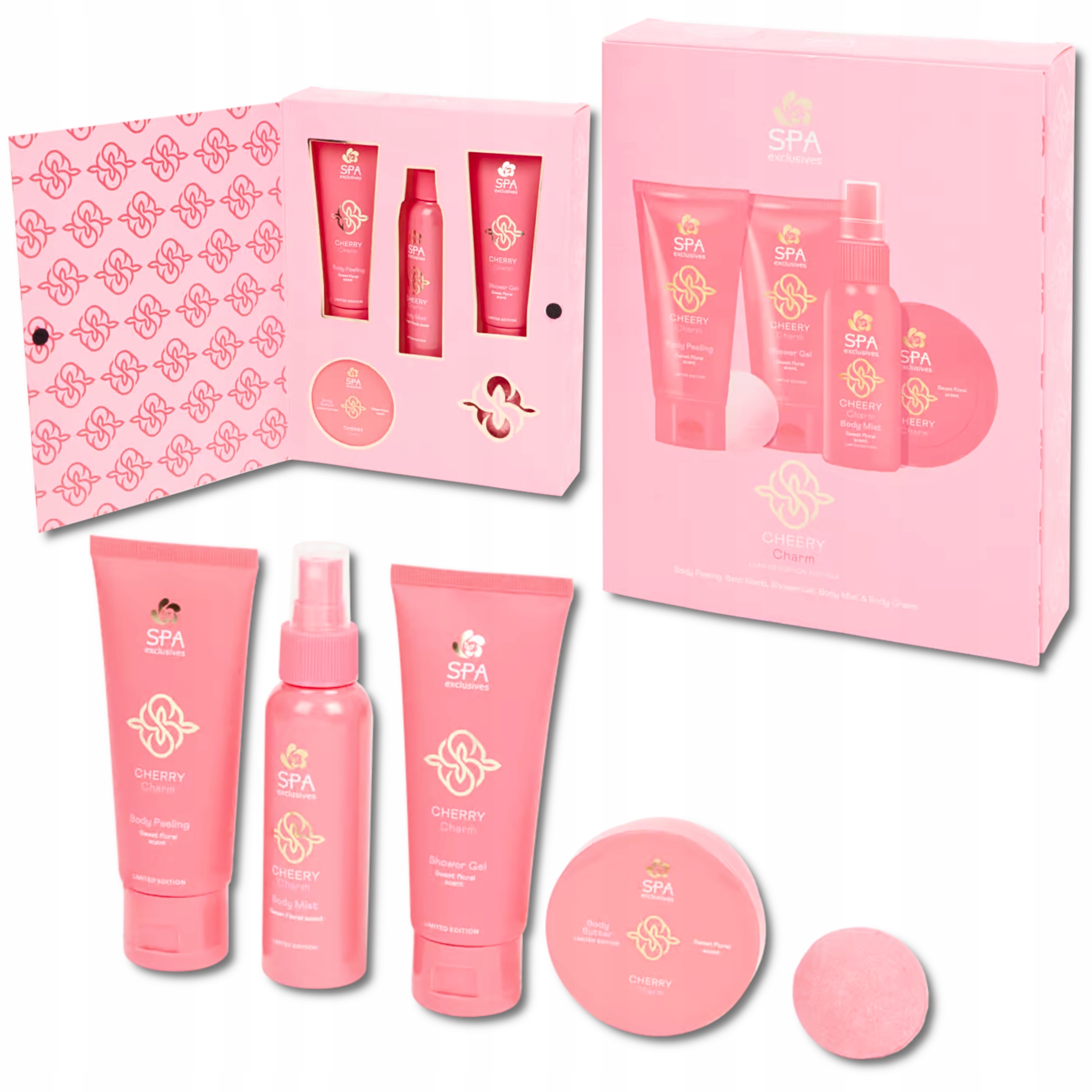 ZESTAW KOSMETYKÓW DAMSKICH DO KĄPIELI SPA PREZENT ZAPACH WIŚNI CHERRY 5 el.