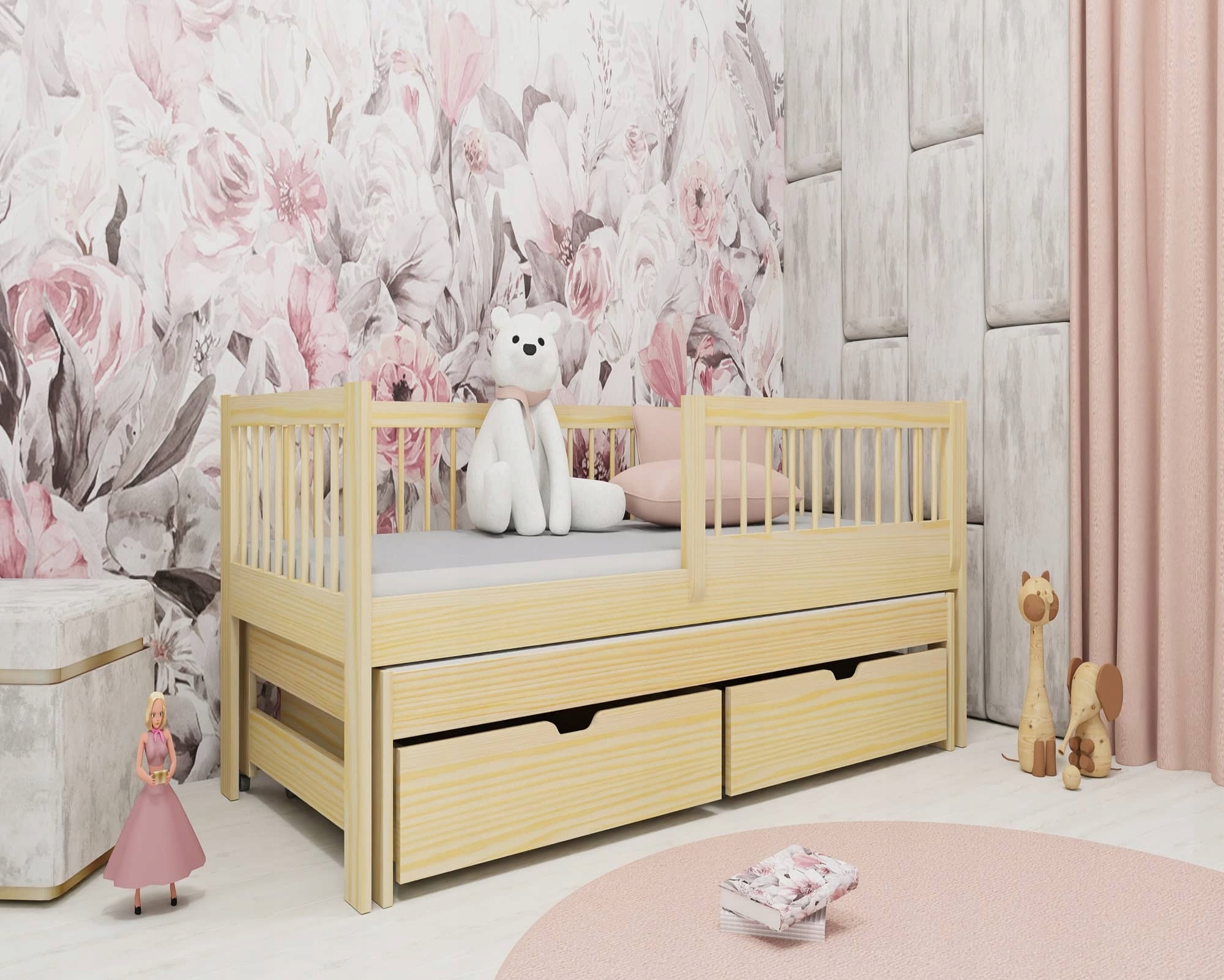 Drewniane łóżko 2-osobowe SIMBA 70x160 cm sosnowe