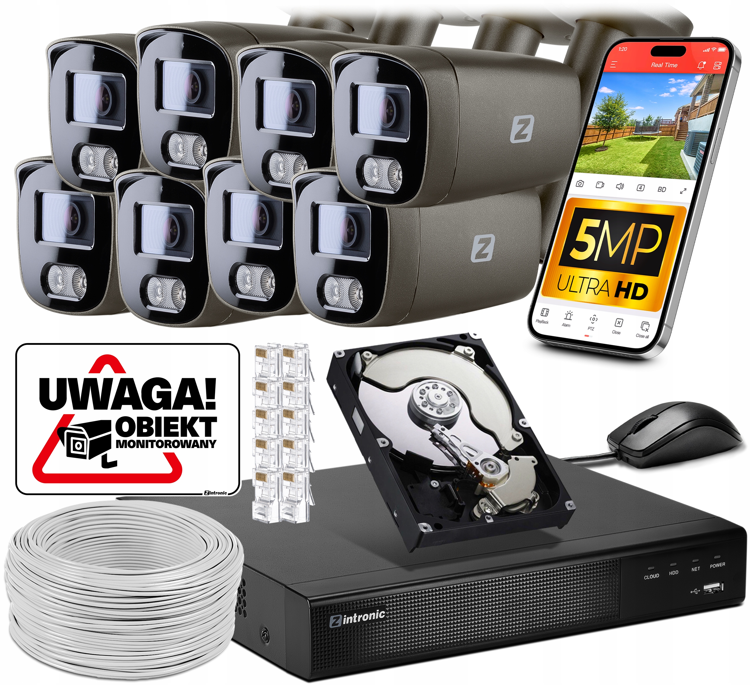 Ip monitorovací sada Poe B5 Dark 5MPx8 kamer 5MP Audio Aplikace Šedá