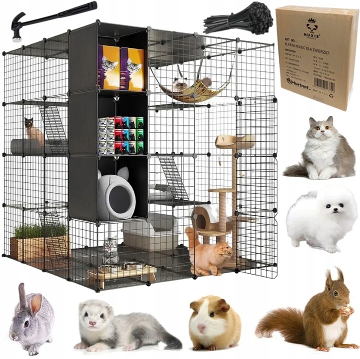 Duża Klatka Budka dla kota Yitahome czarny metalowy 4 poziomy 140x140x140cm