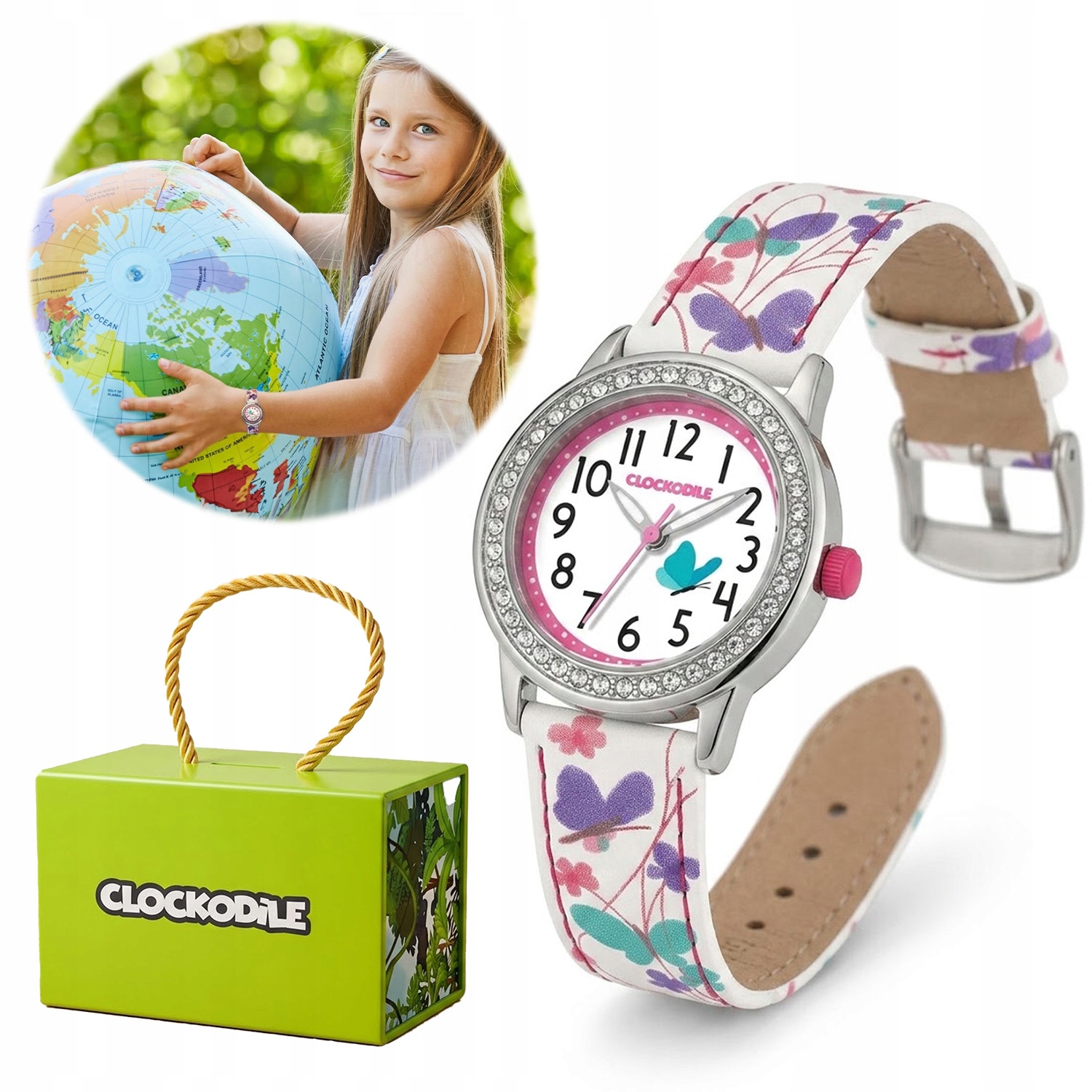 Hodinky pro holčičku Clockodile motýli zirkony Dárek pro dítě