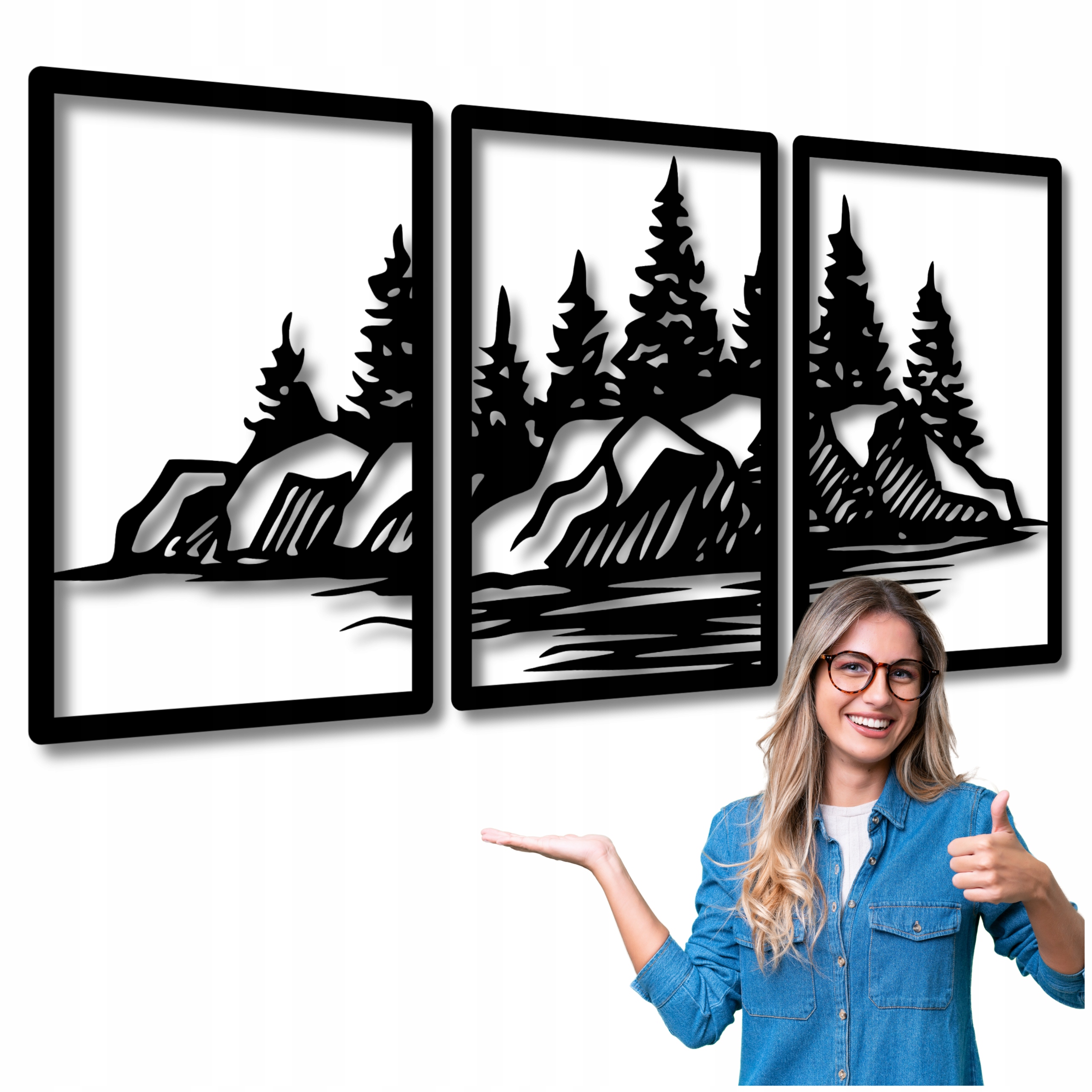 Ažurový Obraz Stromy 150x75 cm Obrazy Do Obývacího Pokoje Obraz Na Zeď Triptych XXL