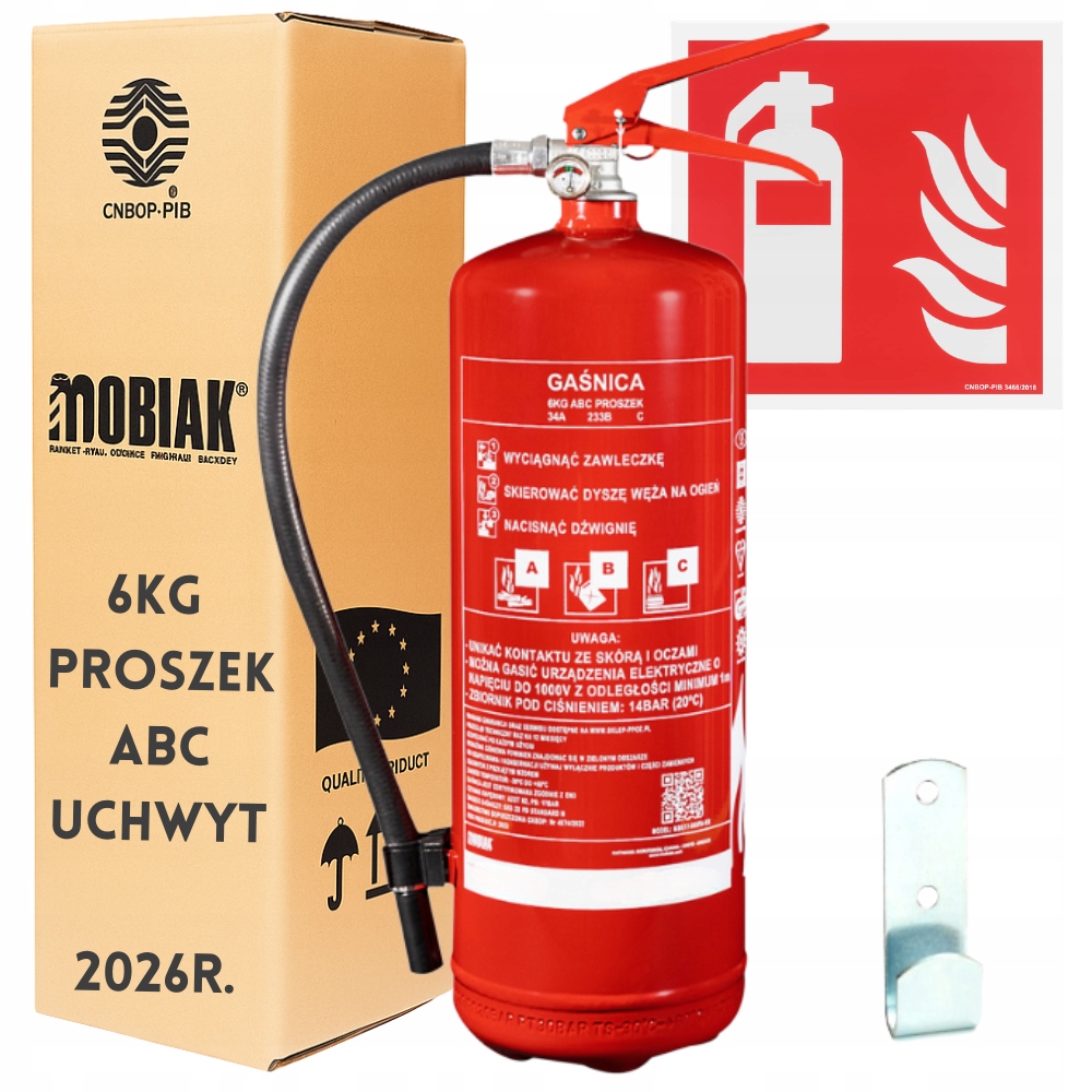 Gaśnica Proszkowa 6kg Gp-6x Abc Uchwyt Stalowa Produkcja 2026r Znak Iso