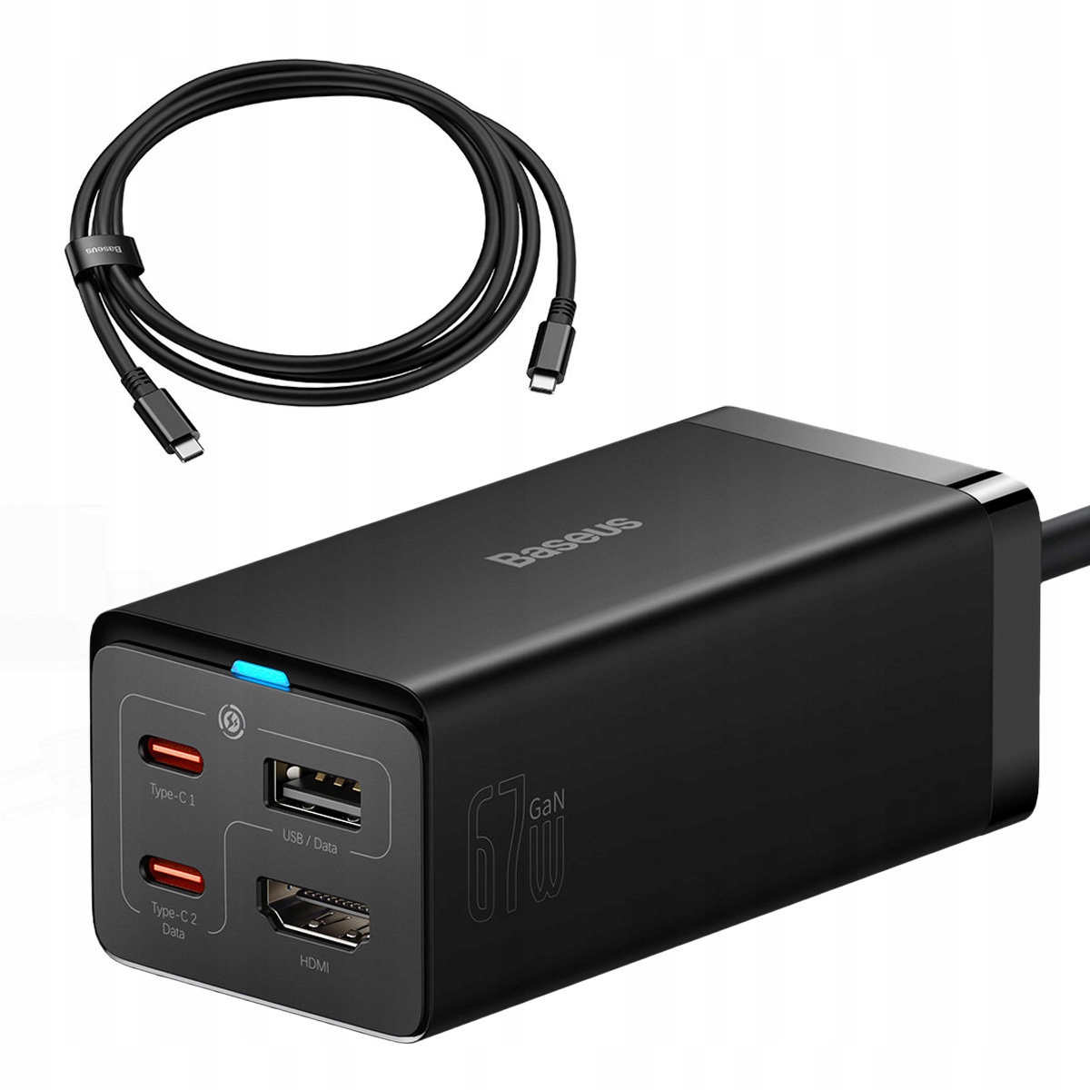 2v1 Síťová nabíječka GaN5 Pro Hub převodník Hdmi 4K 2x Usb-c Usb-a černá