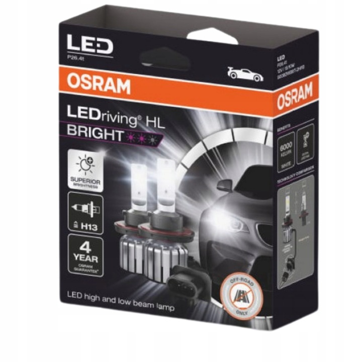 9008DWBRT-2HFB Osram Żarówka Ledriving Hl Bringht H13 15W P26.4T 12V 2