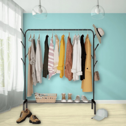 CZARNY METALOWY WIESZAK NA UBRANIA GARDEROBA STOJAK REGULOWANY PODŁOGOWY Kod producenta GARDEROBA STOJAK WIESZAK STOJĄCY NA UBRANIA