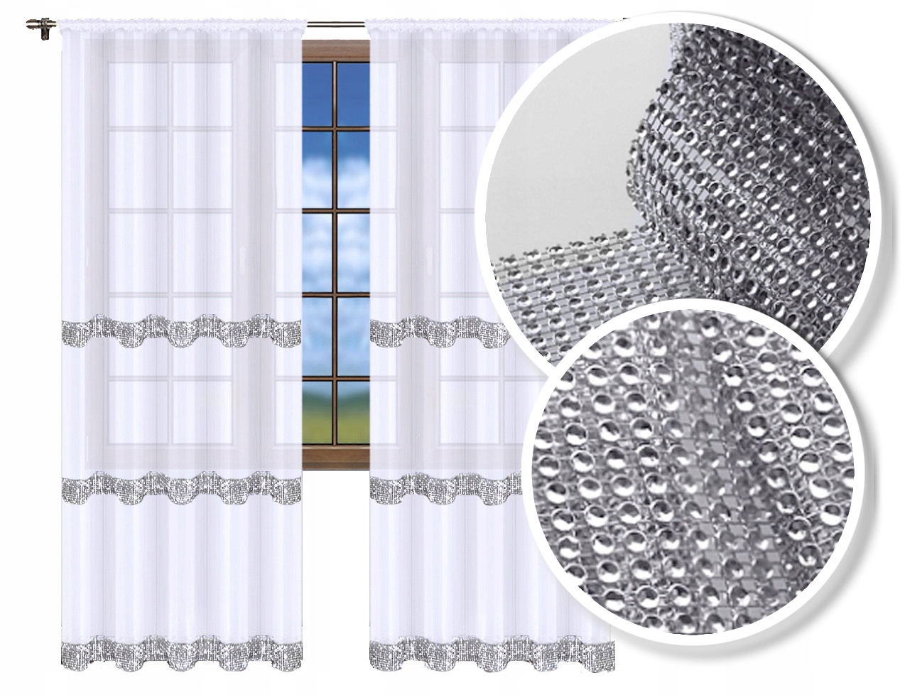 

Firana Gotowa Cyrkonie Woal 230X140 Biała Diamenty