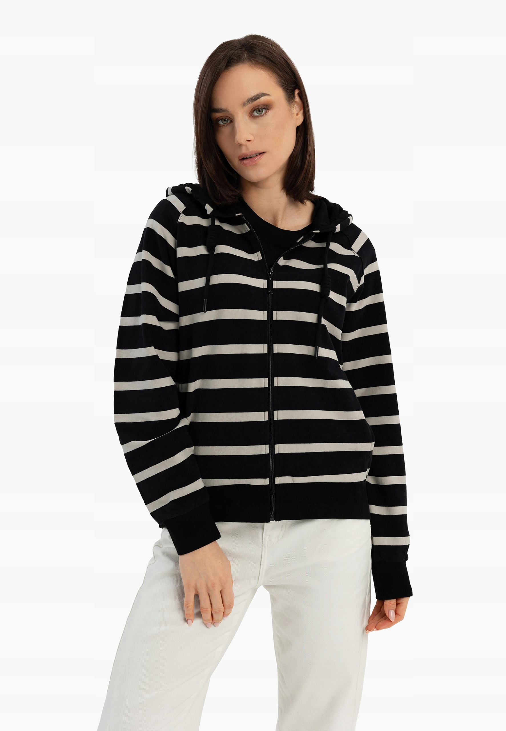 Damska Bluza Z Kapturem Rozpinana Czarna W Paski Volcano B-kira XL