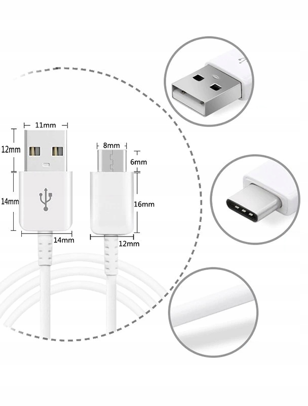 Kabel USB TYP-C biały TYP C 1m 2A Fast Charge Długość przewodu 1 m