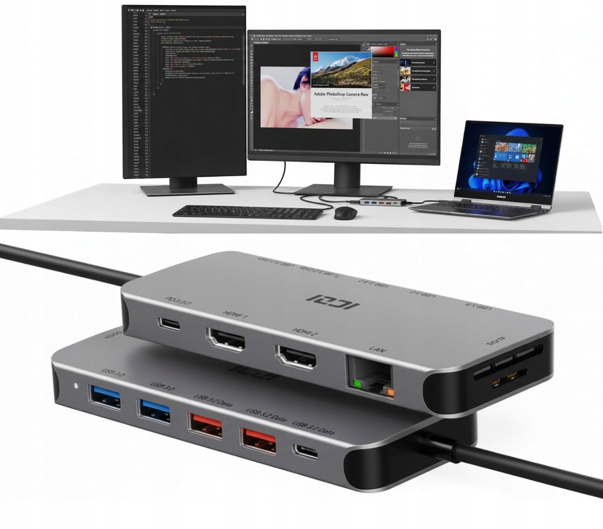 Stacja dokująca na dwa monitory Hdmi Usb-c 3.0 rozgałęźnik Hub do laptopa