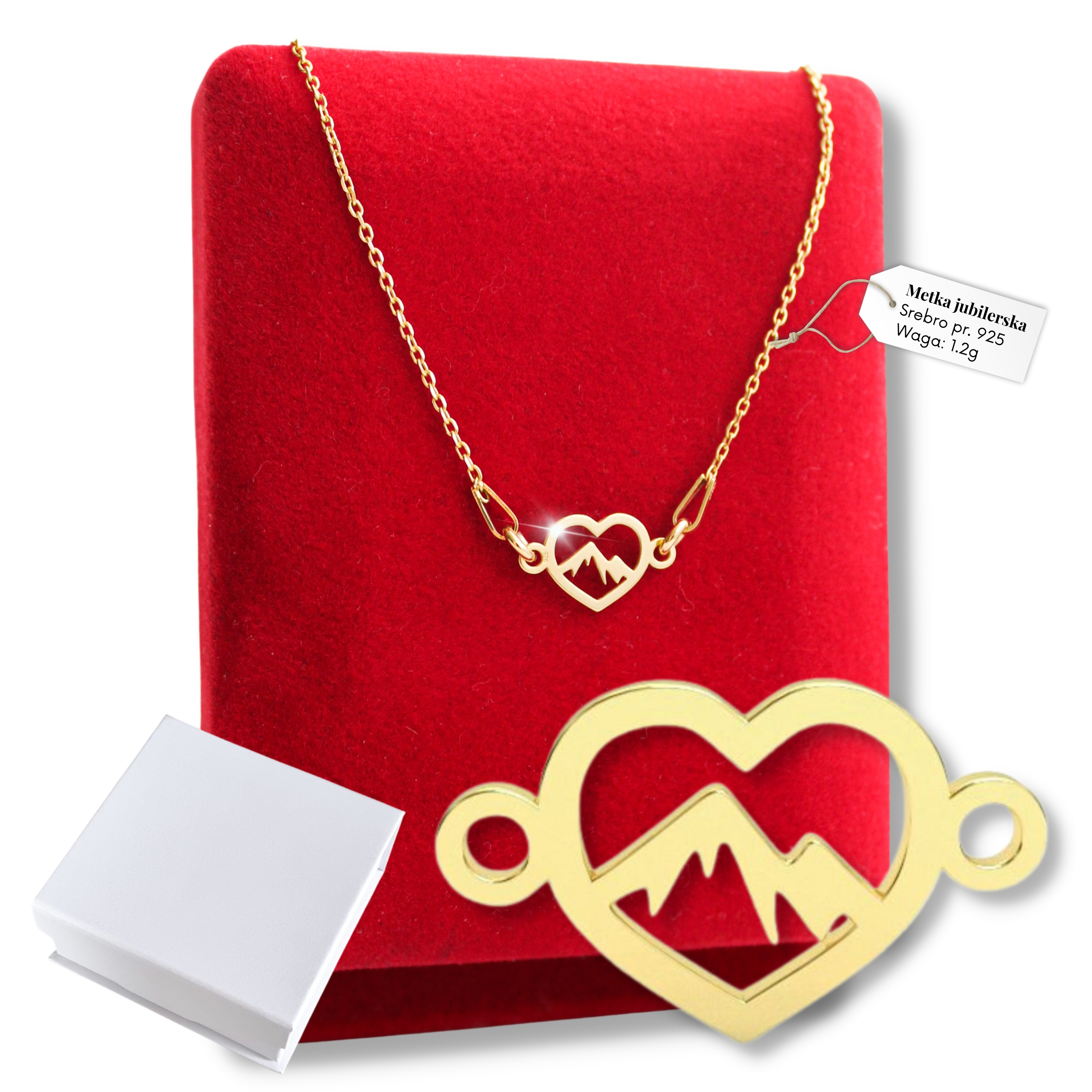 Zlatý náhrdelník Srdce s horami jako Dárek pro cestovatele 925