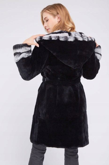 Płaszcz Futro naturalne Królik Rex Chinchilla 46 Zapięcie haftka