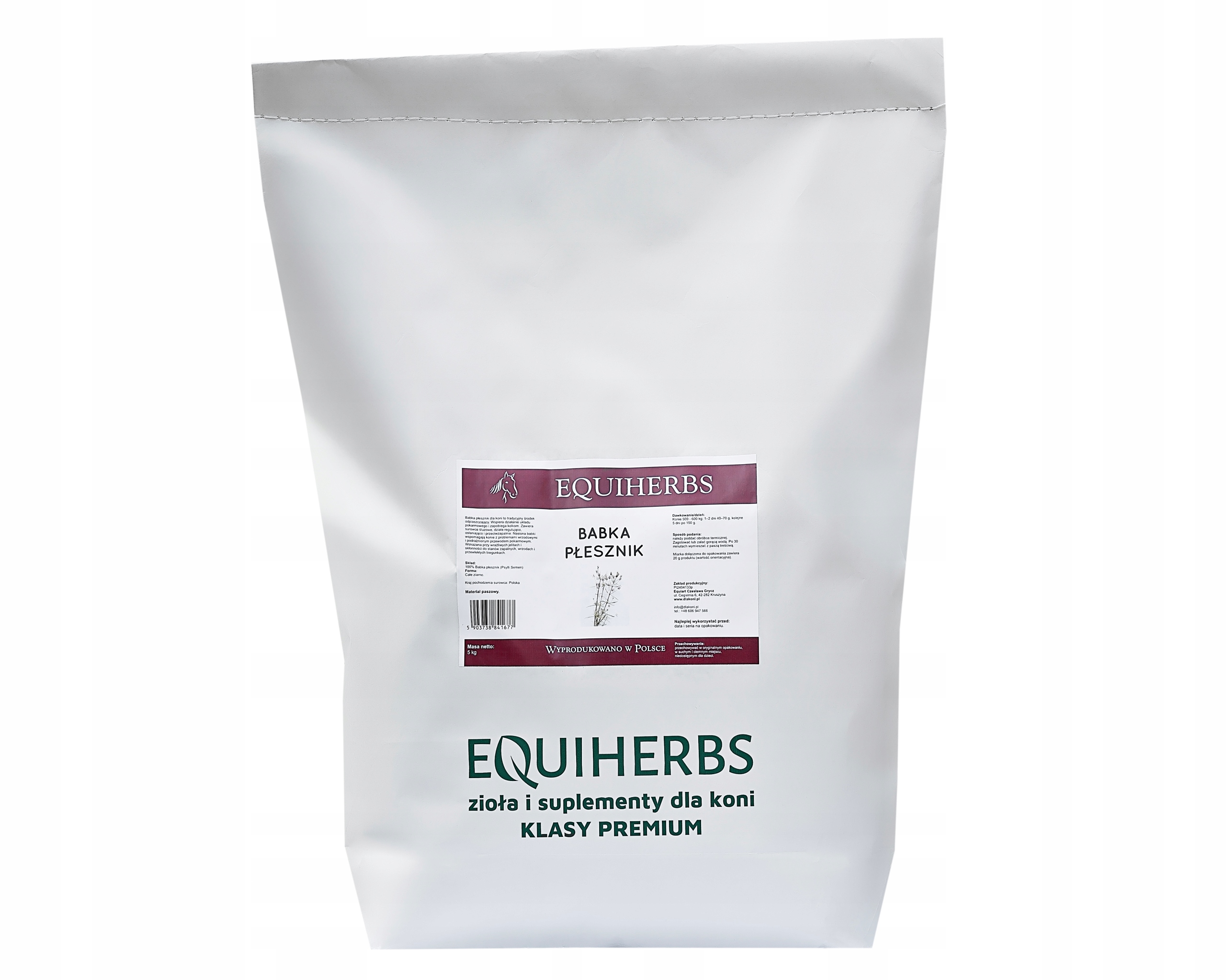 Babka płesznik dla koni Psyllium 5kg Equiherbs odpiaszczanie oczyszczanie
