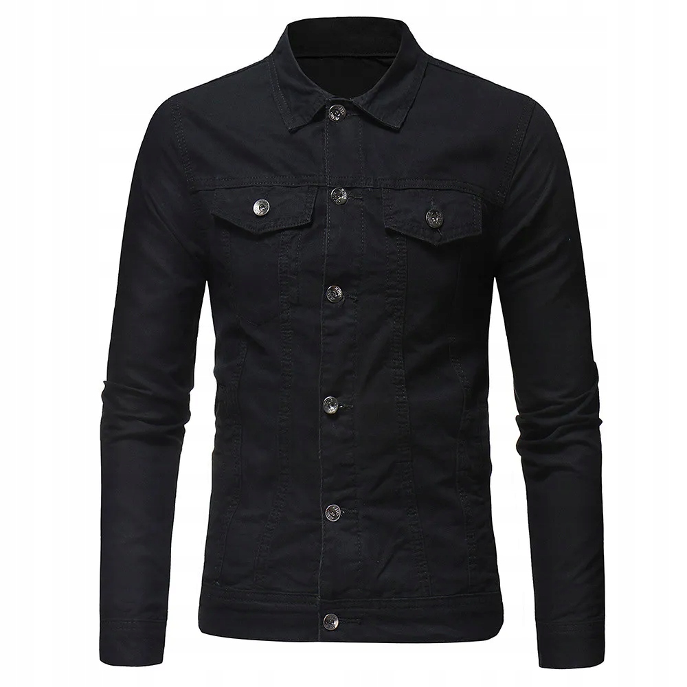 2023 Spring Autumn Men Black Denim Jacket Men's Al Materiał dominujący poliester