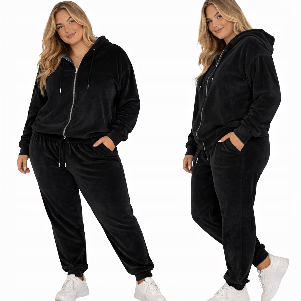 Teplákovka Dámský Velurový 42 44 XL 2XL rozepínací Černý obklopující Neklouzavý