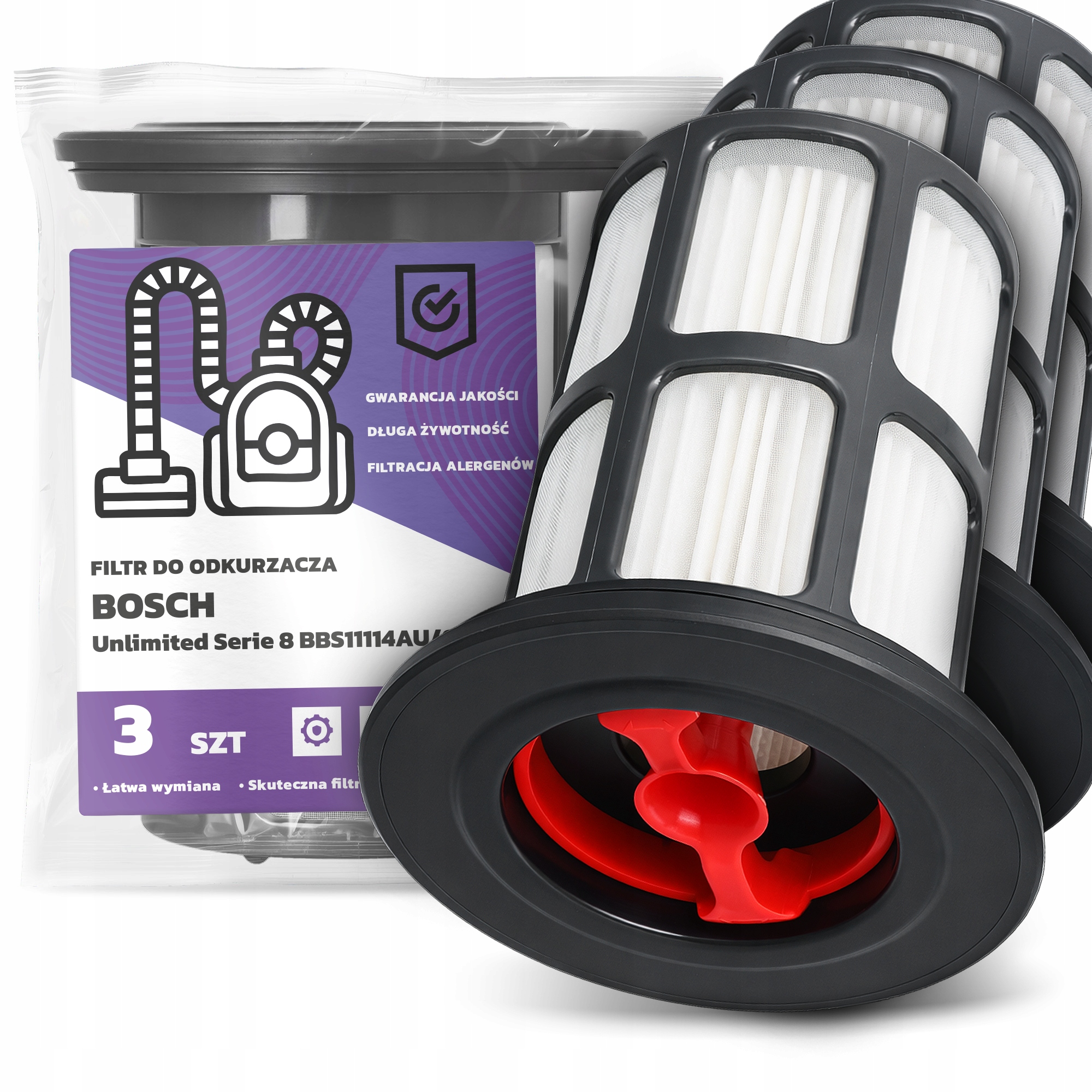 3x Filtr Pro Vysavač Bosch Unlimited Serie 8 BBS11114AU/03 Hepa Filt Em-w