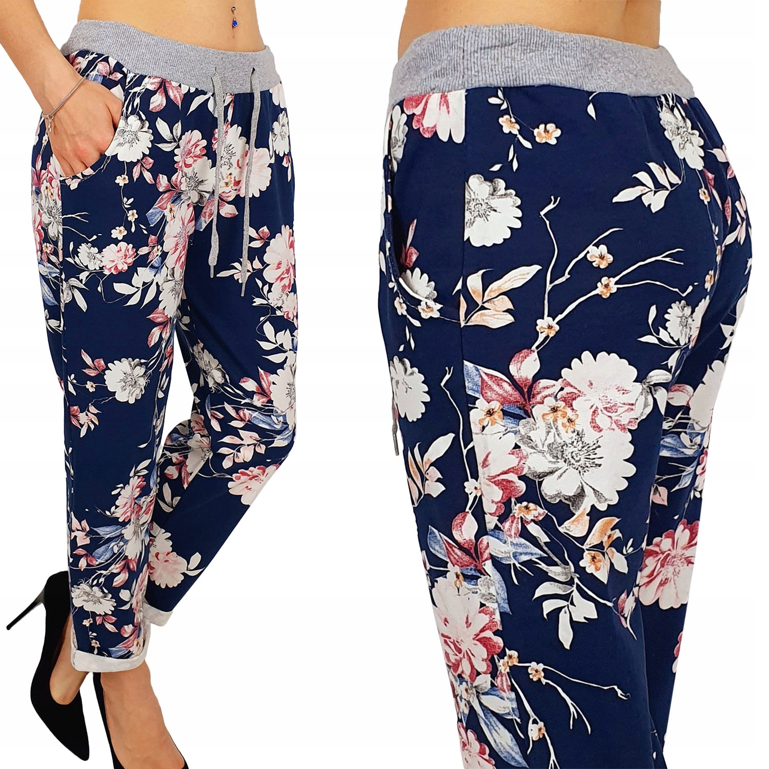 WYGODNE - SPODNIE - DRESOWE - KWIATY - BAWEŁNIANE