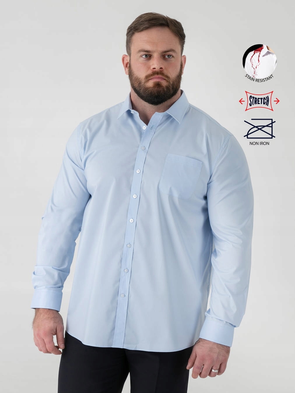 Velká pánská košile odolná proti skvrnám Non Iron Elastická modrá OLIVER-D555