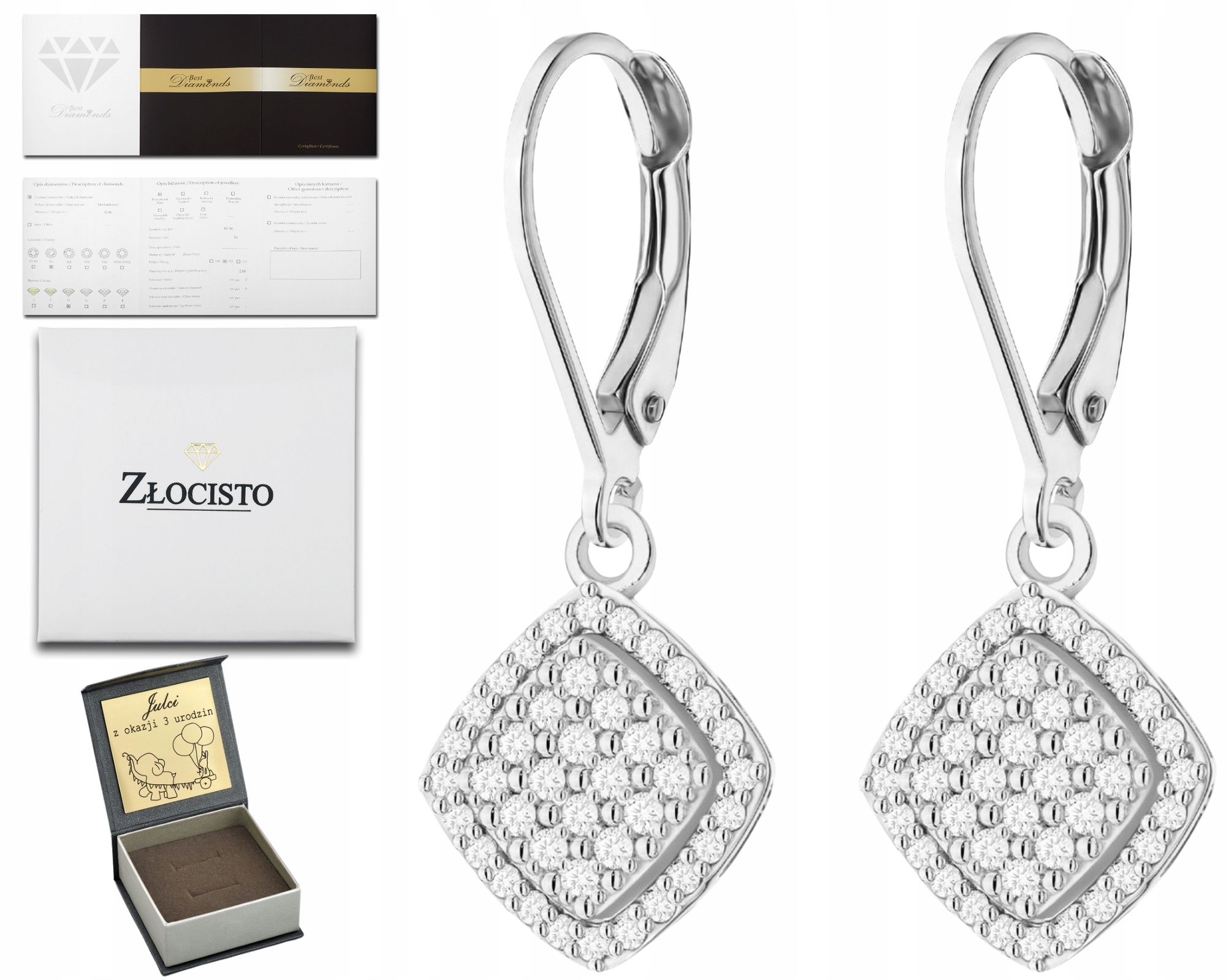 Bílé Zlato Náušnice S Diamanty, Anglické Zapínání, Moderní