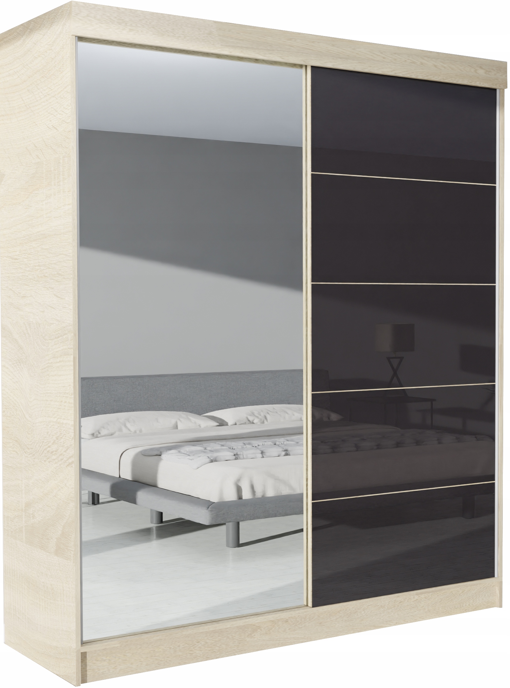 

Szafa 2D Peru 130X205 Sonoma Lustro Lacobel Czarny