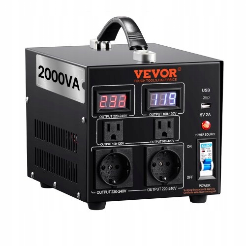Vevor Konvertor Napätia 2000W 110V 220V Usb Transformátor Typ C Euro