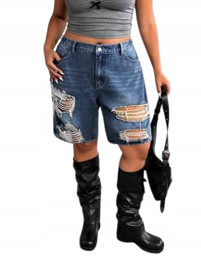 Shein Plus Size Dámské Modré Džíny S Dírami 50 1 Db