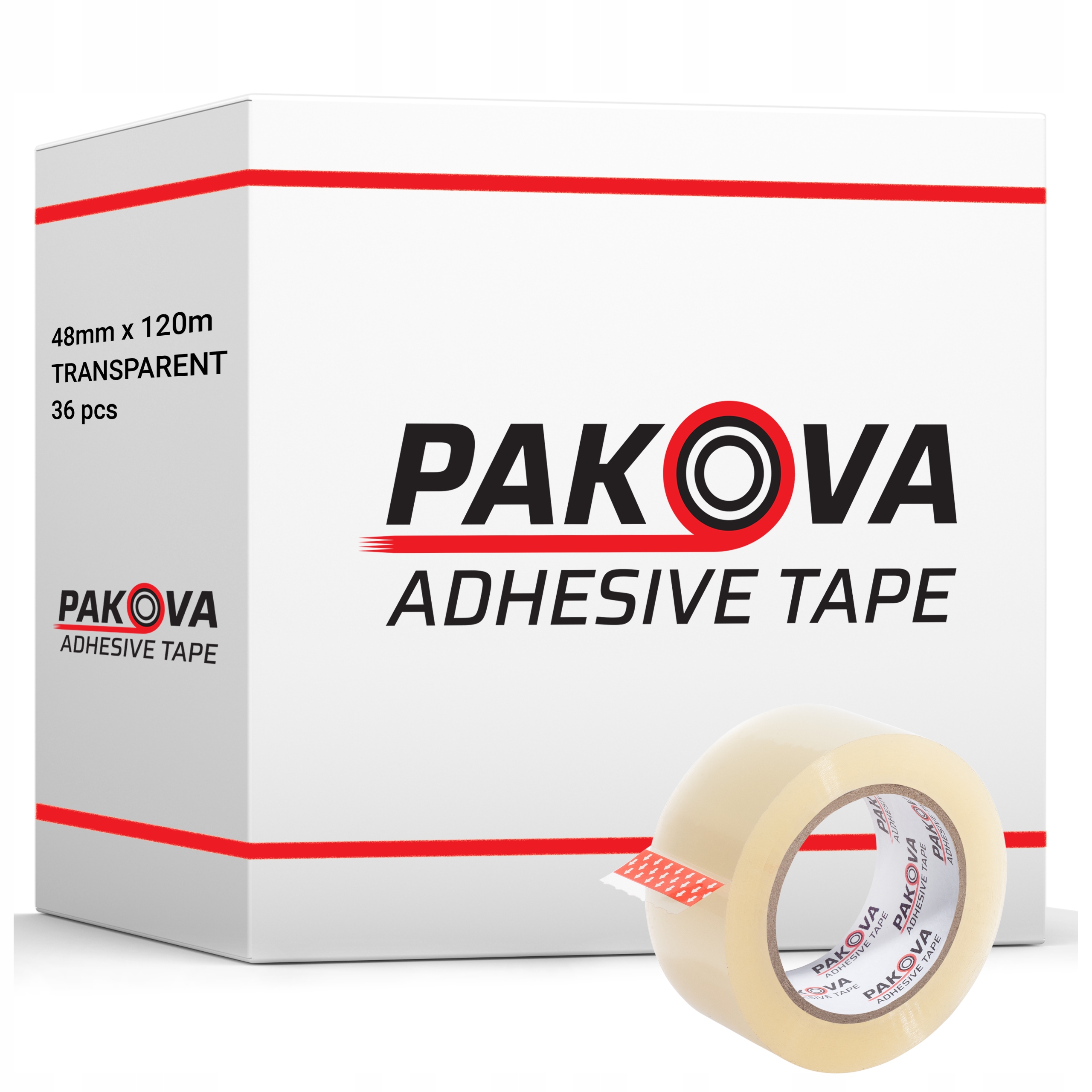 Taśma Pakowa Transparent 48/132y Klejąca Mocna Bezbarwna Pakova 36szt