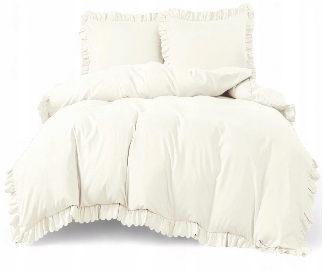 Komplet Pościeli Z Falbaną 220X200 Jednolita +2X70X80 Kremowa