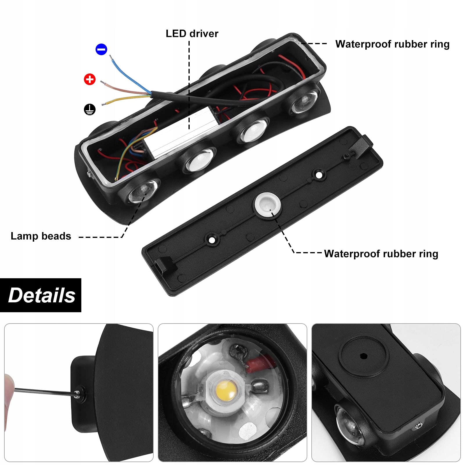KAWELL Lampa LED 8W Wewnętrzna Zewnętrzna IP65 Czarna 3000K — miniatura 2