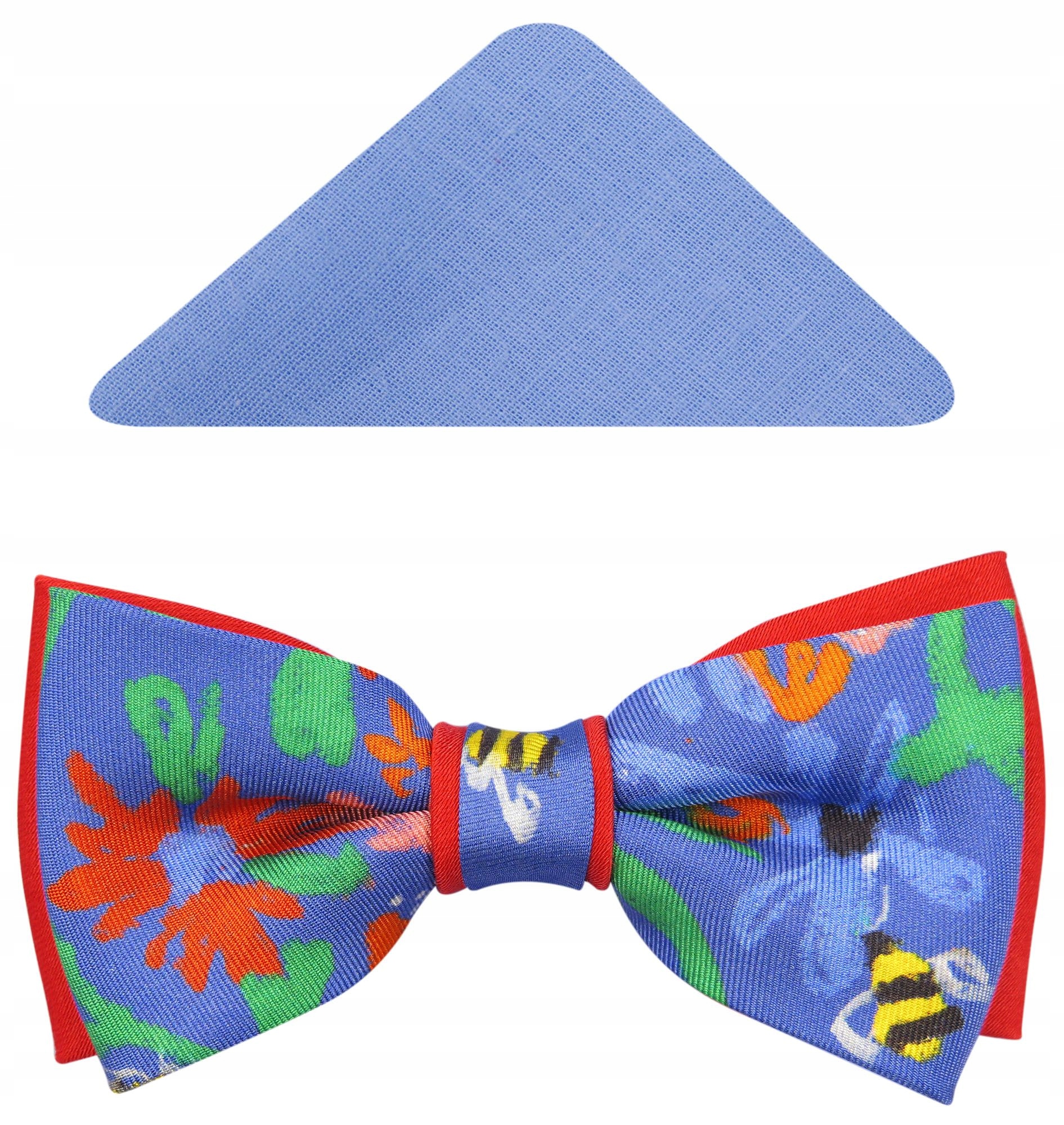 

Niebiesko-czerwona mucha w unikalne kwiaty A132